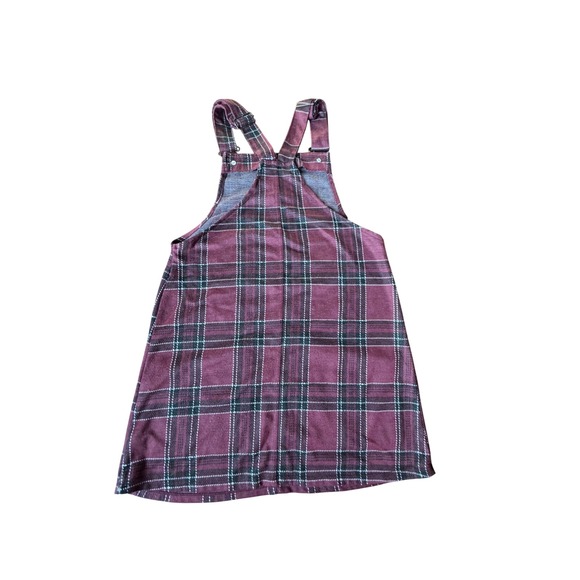 No Boundaries Plaid Overall Dress Girls Size Medium M 7 9 Burgundy Knee Length - Picture 2 of 3